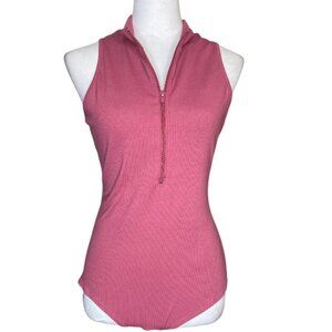 Liz & Sara Rosewood Magenta Pink High Zipper Neck Sleeveless Snap Bodysuit Sz XL